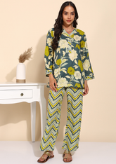 "Olive Bloom" Pure Cotton Co-ord Set