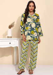 "Olive Bloom" Pure Cotton Co-ord Set