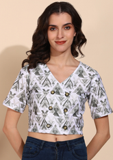 "Olive Orbit" Buttoned Crop Top