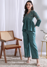 "Teal Blossom" Pure Cotton Co-ord Set