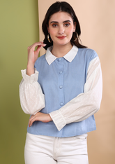 "Frosted Sky" Cotton Panel Shirt