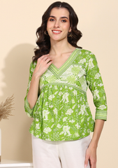"Lime Meadow" Pure Cotton Floral Top