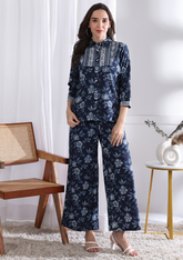 "Indigo Bloom" Pure Cotton Co-ord Set