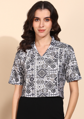 "Monochrome Maze" Printed Top