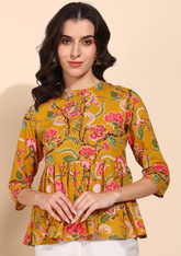 "Golden Garden" Printed Flared Top