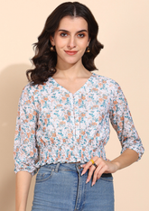 "Apricot Bloom" Smocked Waist Top