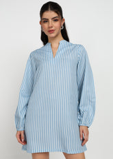 Women Sky Blue Strip A-line Dress
