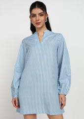 "Skyline Drift" Striped Shift Dress – Sky Blue