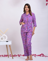 "Bougainvillea Bloom" Printed Viscose Night Suit