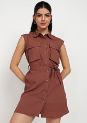 "Rust Reverie" Sleeveless Shirt Dress