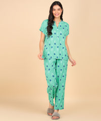 "Mint Bloom" Pure Cotton Night Suit