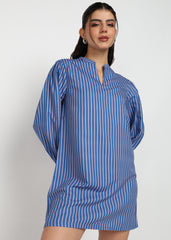 "Blue Breeze" Striped Shift Dress – Navy Blue