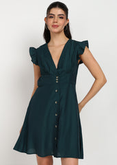 "Midnight Flutter" Solid Short Teal Dress