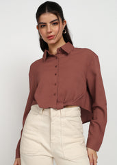 "Amber Tide" Textured Button-Down Shirt – Rust