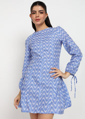 “Indigo Chevron” Polyester Mini Dress