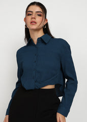 "Teal Current" Textured Button-Down Shirt – Teal Blue