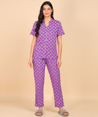 "Rosy Breeze" Printed Viscose Night Suit