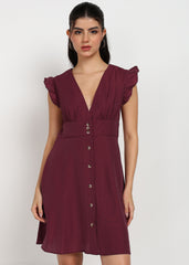 "Cherry Whirl" Solid Short Dress – Maroon