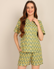 "Sunshine Sage" Viscose Printed Shorts Set