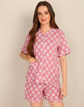 Half Sleeves Shirt & Short Set In Pink Color - Viscose