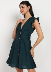 "Midnight Flutter" Solid Short Teal Dress