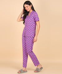 "Rosy Breeze" Printed Viscose Night Suit