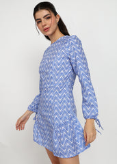 “Indigo Chevron” Polyester Mini Dress