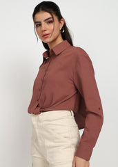 "Amber Tide" Textured Button-Down Shirt – Rust