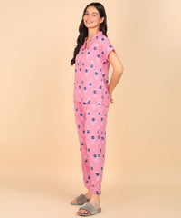 "Pink Pause" Viscose Printed Night Suit