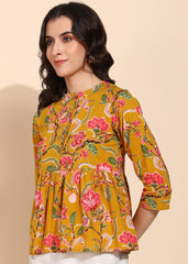 "Golden Garden" Printed Flared Top