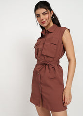 "Rust Reverie" Sleeveless Shirt Dress