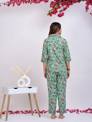 "Mint Bloom" Printed Viscose Night Suit