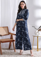 "Indigo Bloom" Pure Cotton Co-ord Set