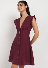 "Cherry Whirl" Solid Short Dress – Maroon
