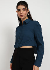 "Teal Current" Textured Button-Down Shirt – Teal Blue