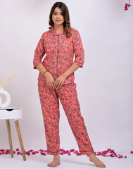 "Coral Garden" Printed Viscose Night Suit