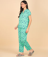 "Mint Bloom" Pure Cotton Night Suit