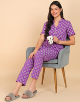 "Rosy Breeze" Printed Viscose Night Suit