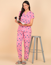 "Pink Pause" Viscose Printed Night Suit
