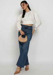 "Ivory Whisper" Gathered Cotton Satin Crop Top – Ivory