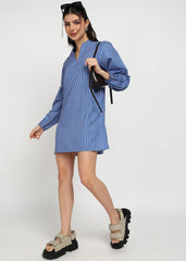 "Blue Breeze" Striped Shift Dress – Navy Blue