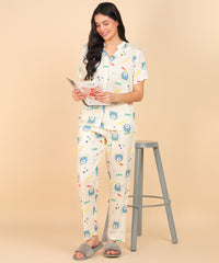 "Space Snooze" Viscose Printed Night Suit
