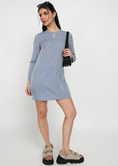 “Ocean Lines” Polyester Striped Mini Dress