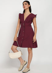 "Cherry Whirl" Solid Short Dress – Maroon