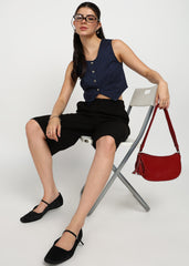 "Midnight Edge" Sleeveless Cavalry Twill Crop Waistcoat – Navy