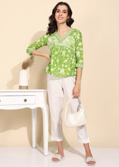 "Lime Meadow" Pure Cotton Floral Top