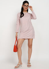 “Peach Lines” Polyester Striped Mini Dress