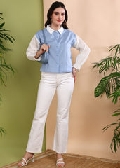 "Frosted Sky" Cotton Panel Shirt