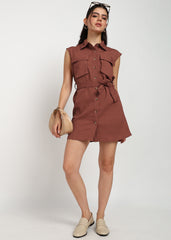"Rust Reverie" Sleeveless Shirt Dress