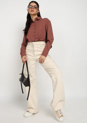 "Amber Tide" Textured Button-Down Shirt – Rust